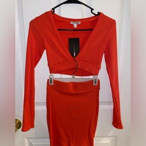 SOLD Fashion Nova Orange Crop top/ Skirt 2-piece SET XS